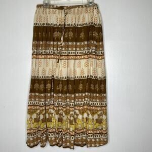 Jane Ashley Skirt Womens XL Brown Cream Elephant Gypsy Boho Maxi Cotton India